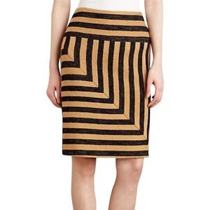 Anthropologie Eva Franco Angler Mustard and Black Stripe Pencil Skirt, Size 6 🔴